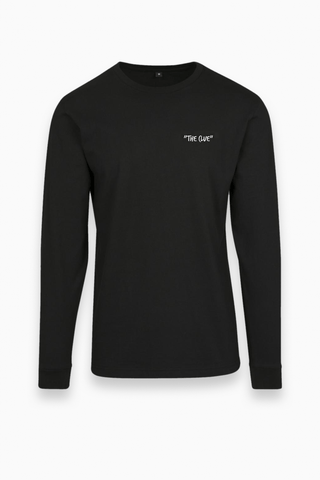 Schwarzes Longsleeve mit Brustdruck und Backprint von The Clue Clothing.