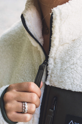 Unisex Sherpa Fleecejacke mit Reißverschluss Olive, Weiß, Cream