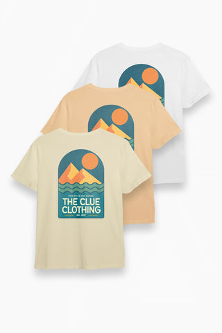 Unsere Natural T-Shirts in den drei erhältlichen Farben. Die Shirts Made in Portugal erhältlich in Beige, Apricot und Weiß.