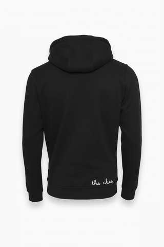 Unisex Classic Hoodie Pullover in Schwarz mit Backprint von The Clue Clothing