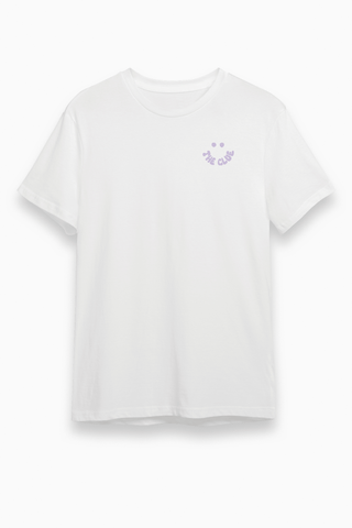 Herren T-Shirt „Smile“ Surfshirt in Weiß Flieder mit Backprint von The Clue Clothing
