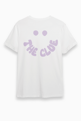 Herren T-Shirt „Smile“ Surfshirt in Weiß Flieder mit Backprint von The Clue Clothing.