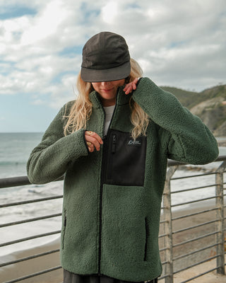 Unisex Sherpa Fleece Jacke Olive