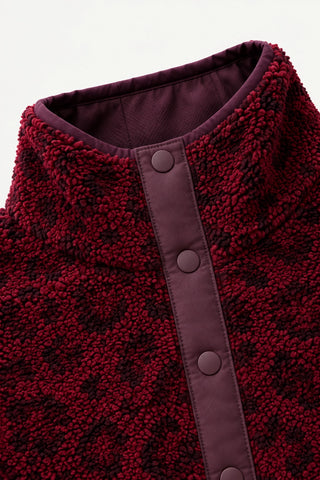 Damen Sherpa Fleece Jacke Wanaka Leopard Burgund