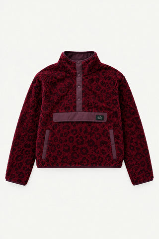 Damen Sherpa Fleece Jacke Wanaka Leopard Burgund