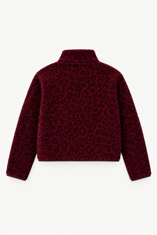 Damen Sherpa Fleece Jacke Wanaka Leopard Burgund