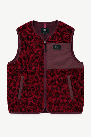 Damen Sherpa Fleece Weste Wanaka Leopard Burgund
