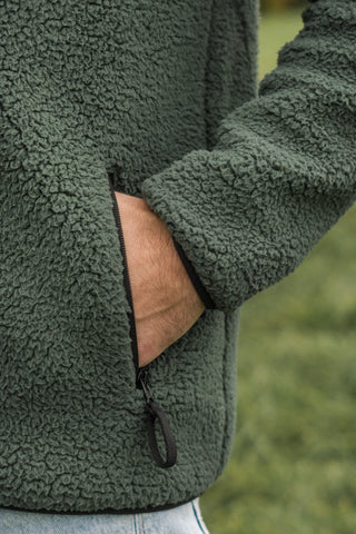 Herren Sherpa Fleece Jacke Unisex Olive